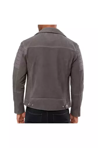 Men's grey suede leather everyday wear biker jacket