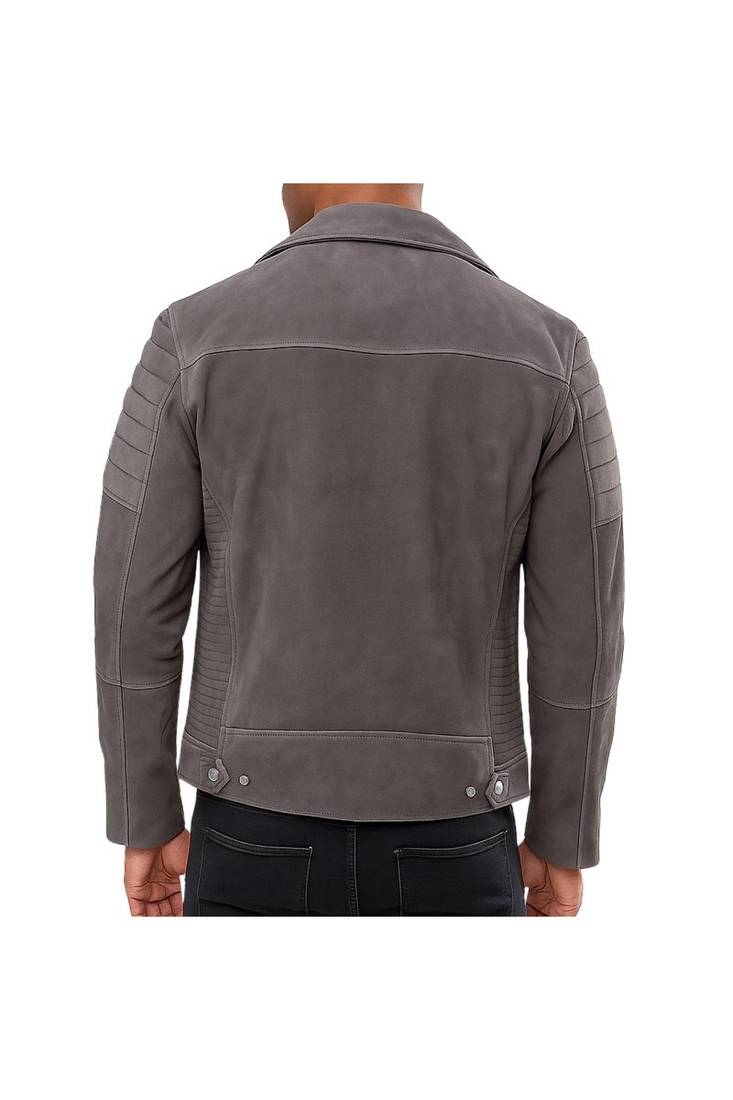 Men's grey suede leather everyday wear biker jacket