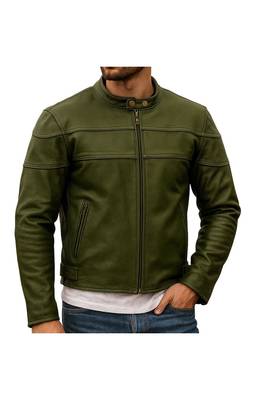 Men's olive green suede leather fashion outerwear casual biker jacket 1