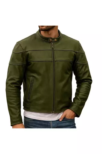 Men's olive green suede leather fashion outerwear casual biker jacket