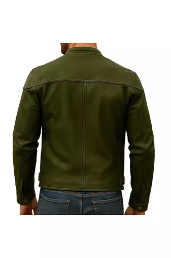Men's olive green suede leather fashion outerwear casual biker jacket