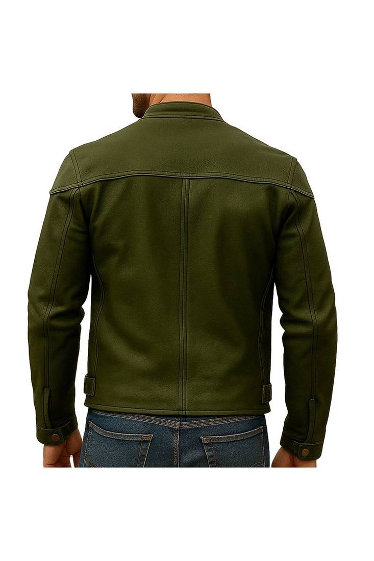 Men's olive green suede leather fashion outerwear casual biker jacket