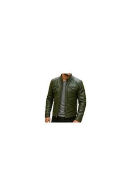 Men's olive green genuine leather casual style biker jacket 1
