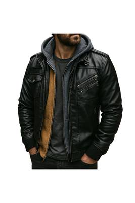 Men's black lambskin leather vintage style moto biker jacket 1