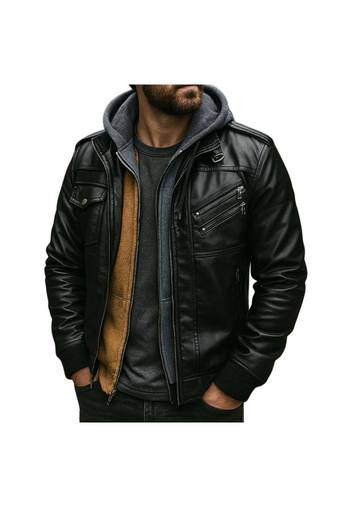 Men's black lambskin leather vintage style moto biker jacket