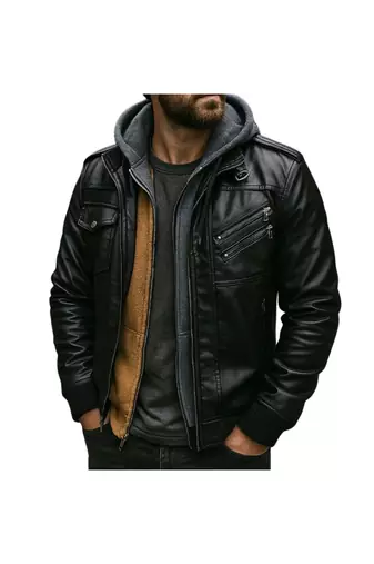 Men's black lambskin leather vintage style moto biker jacket
