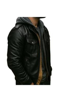 Men's black lambskin leather vintage style moto biker jacket 2