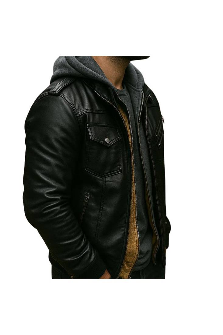 Men's black lambskin leather vintage style moto biker jacket