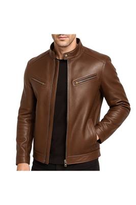 Men's brown leather modern fit real lambskin casual jacket 1