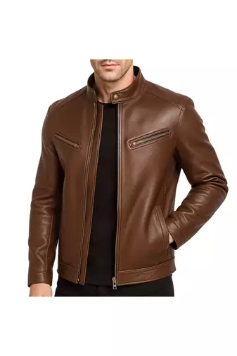 Men's brown leather modern fit real lambskin casual jacket