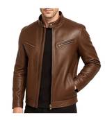 Men's brown leather modern fit real lambskin casual jacket