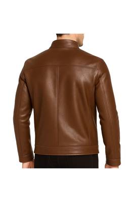 Men's brown leather modern fit real lambskin casual jacket 2