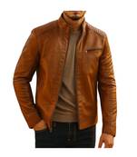 Men's tan genuine leather street casual style daily wear jacket