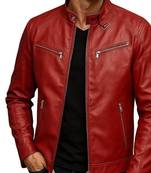 Men's red genuine leather street style casual daily wear jacket