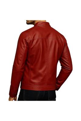 Men's red genuine leather street style casual daily wear jacket 2