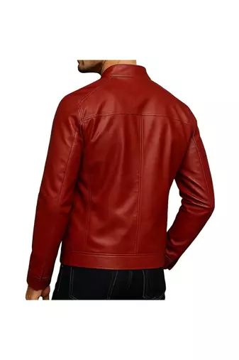 Men's red genuine leather street style casual daily wear jacket
