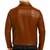 Men's tan genuine leather motorcycle style button trucker jacket