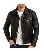 Men's black leather premium quality soft genuine button style jacket