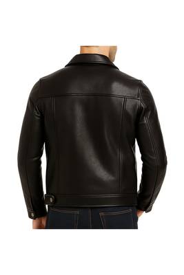 Men's black leather premium quality soft genuine button style jacket 2