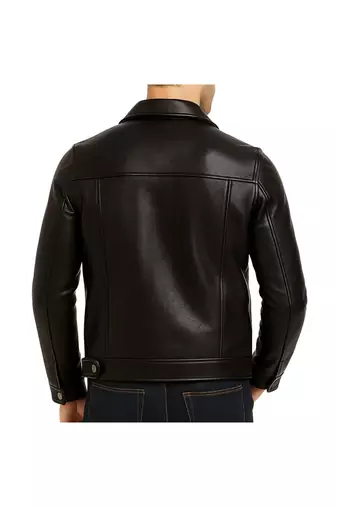 Men's black leather premium quality soft genuine button style jacket