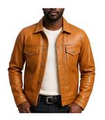 Men's tan soft genuine leather premium quality button style jacket