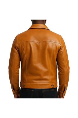 Men's tan soft genuine leather premium quality button style jacket 2