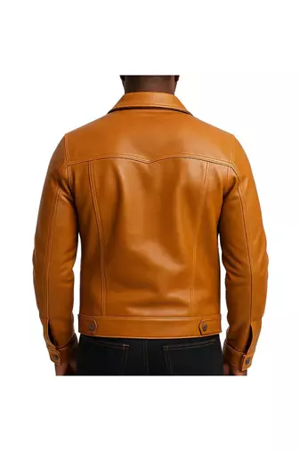 Men's tan soft genuine leather premium quality button style jacket