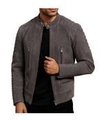 Men's grey suede leather designer style soft genuine biker jacket