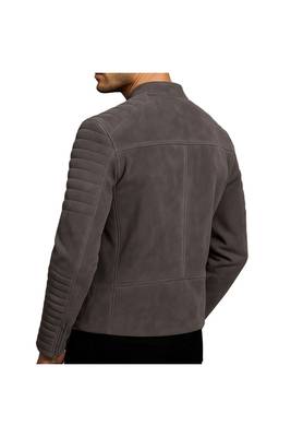 Men's grey suede leather designer style soft genuine biker jacket 2