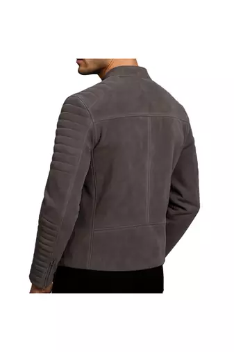 Men's grey suede leather designer style soft genuine biker jacket
