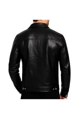Men's black leather iconic look soft genuine button style jacket 2