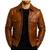 Men's brown leather iconic look real genuine button style jacket