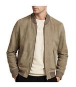 Men's beige suede leather daily wear genuine bomber jacket