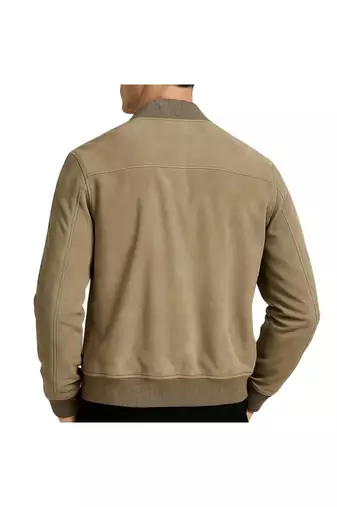 Men's beige suede leather daily wear genuine bomber jacket