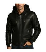Men's genuine black leather signature look hoodies jacket
