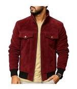 Men's red suede leather classic design bomber style jacket