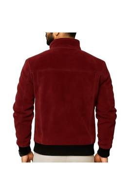 Men's red suede leather classic design bomber style jacket 2