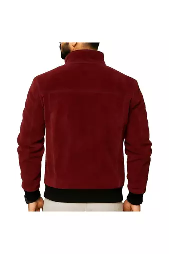 Men's red suede leather classic design bomber style jacket