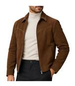 Men's brown suede leather premium finish genuine bomber racer jacket