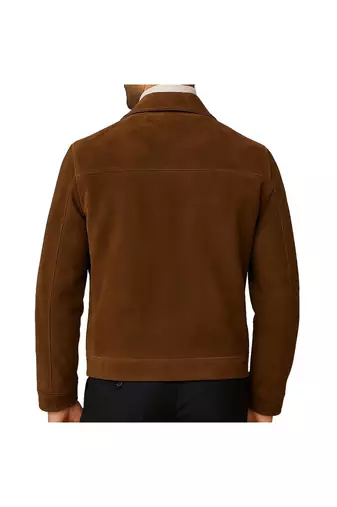 Men's brown suede leather premium finish genuine bomber racer jacket