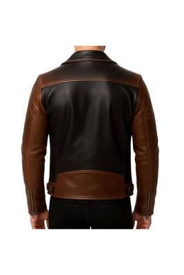 Men's brown& black leather fashion outerwear moto biker jacket 2