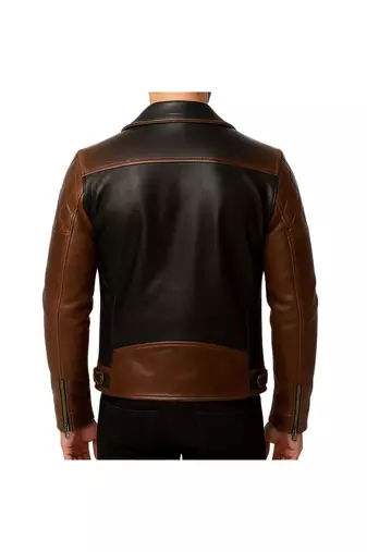 Men's brown& black leather fashion outerwear moto biker jacket