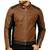 Men's brown & black genuine leather fashion outerwear biker jacket