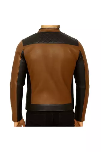 Men's brown & black genuine leather fashion outerwear biker jacket