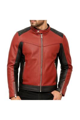 Men's red & black lambskin leather fashion outerwear biker jacket 1