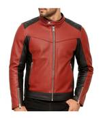 Men's red & black lambskin leather fashion outerwear biker jacket