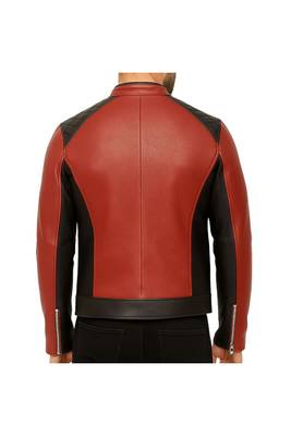 Men's red & black lambskin leather fashion outerwear biker jacket 2