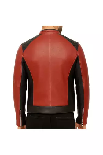 Men's red & black lambskin leather fashion outerwear biker jacket