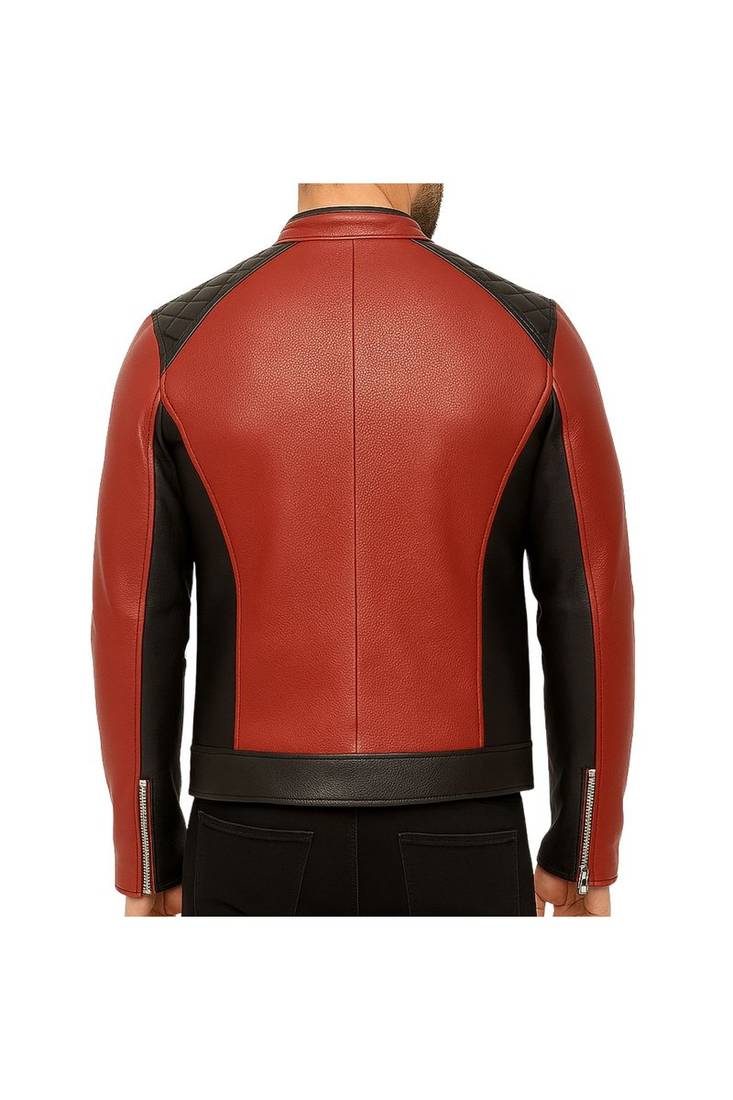 Men's red & black lambskin leather fashion outerwear biker jacket
