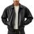 Men's black genuine leather modern fit 80's style elastic jacket